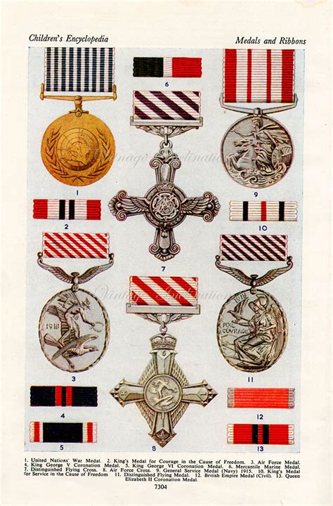 1950 Antique British Medals Ribbons Print 1 Military Orders Etsy