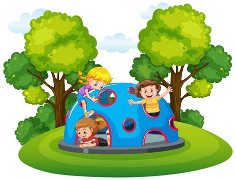 Children Playing At Playground Stock Vector Illustration Of Activity