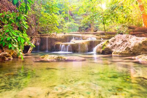 Cascades Of Tropical Waterfall In Wild Jungle Forest Stock Photo