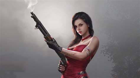 Fantasy Girl In Red Dress With Gun 4k Hd Fantasy Girls 4k Wallpapers Images Backgrounds