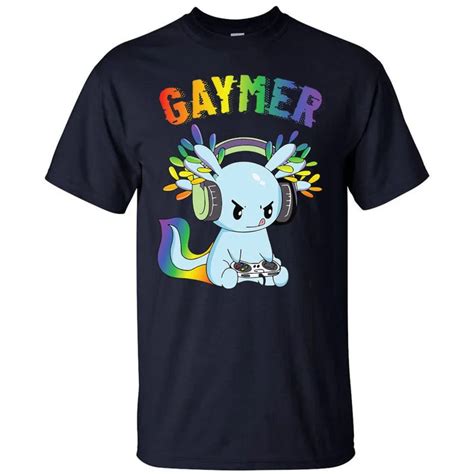 gaymer gay pride flag lgbt gamer lgbtq gaming axolotl tall t shirt teeshirtpalace