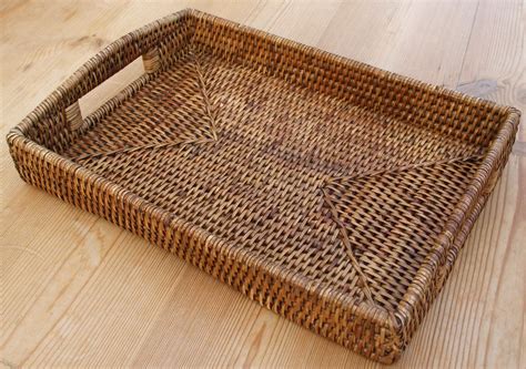 Rectangle Rattan Tray With Handles The Tablecloth Company