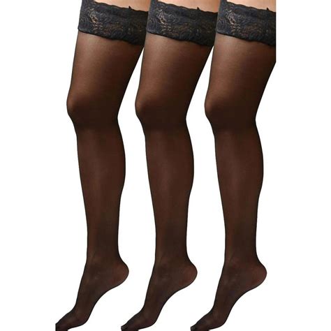 Angelique Womens Plus Size Hosiery Black Sheer Lace Top Stay Up Silicone Thigh High Stockings