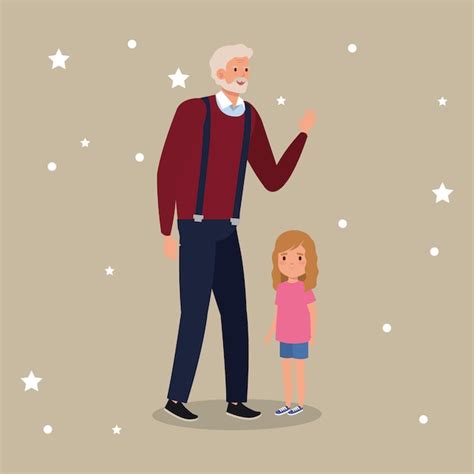 free vector grandfather with granddaughter avatar character