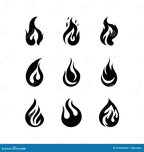 Black Fire Silhouettes Simple Outline Fire Flames Ignite And Fiery