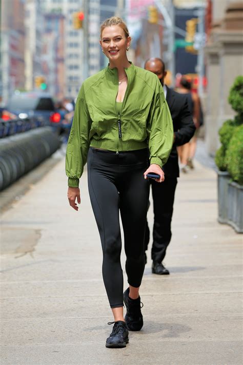 Karlie Kloss Pops In Green Black Adidas Outfit In Her Own Sneakers