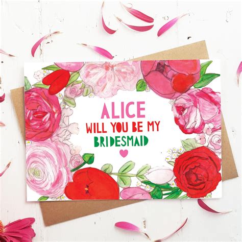 Red And Pink Floral Bridesmaid Multi Pack Cards Miss Bespoke Papercuts