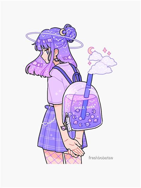 Space Boba Backpack Sticker By Freshbobatae Cute Cartoon Wallpapers Kawaii Drawings Cute