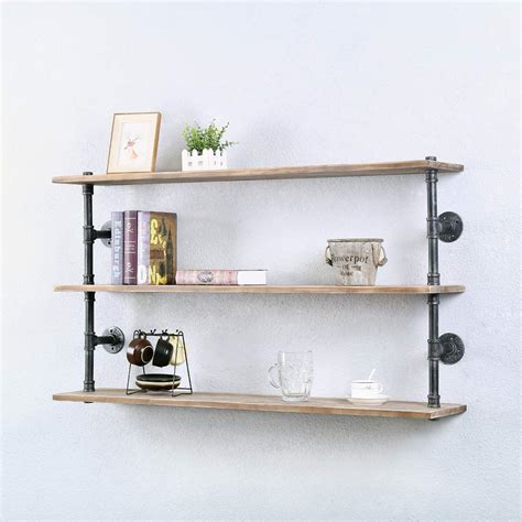 Buy Industrial Pipe Shelf Wall Mountedsteampunk Real Wood Book Shelves