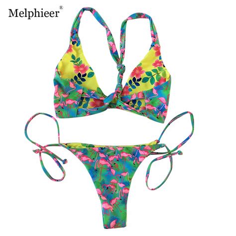 Sexy Tie Knot Brazilian Bikinis 2018 Mujer Floral Print Micro Bikini Set Push Up Swimsuit