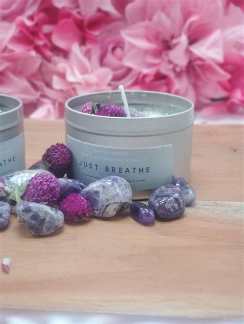 Just Breathe Self Care Candle Crystal Candle Etsy