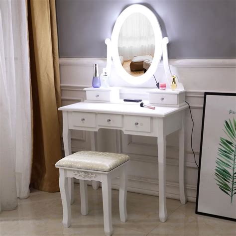 Once you've determined where to set up your makeup space, gather your supplies and follow the simple assembly instructions that. Ktaxon Vanity Table 10 LED Lights, 5 Drawers Makeup ...