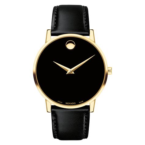 Movado Museum Classic Mens Gold Pvd Watch With Black Strap