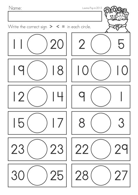 Comparing Numbers 1-20 Worksheets