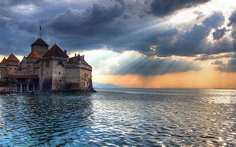 Hd Wallpaper Castle Chillon Castle Lake Geneva Switzerland Water