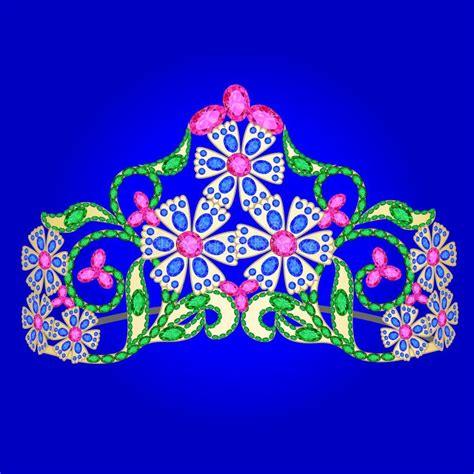 Tiara Crown Womens Wedding With A Blue Stone Stock Vector