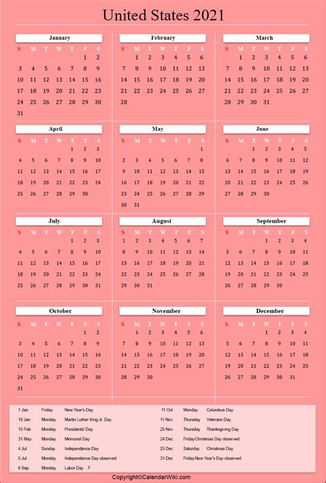 Printable Us Calendar 2021 With Holidays Public Holidays