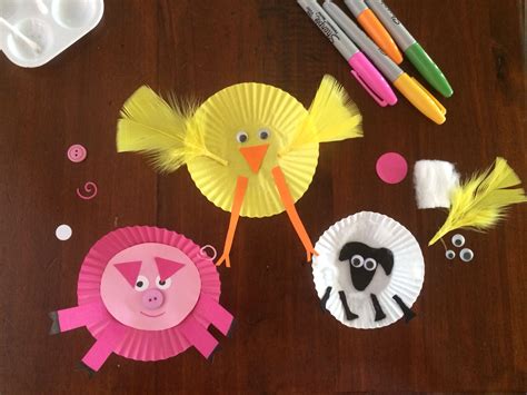 Farm Animal Craft Patty Pan Pig Sheep And Chick Easy To Make For