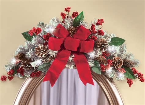 Lighted Holiday Frosted Pine Floral Swag Decoration Christmas