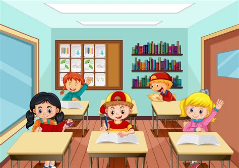 Scene With Many Kids Studying In The Classroom 3112348 Vector Art At