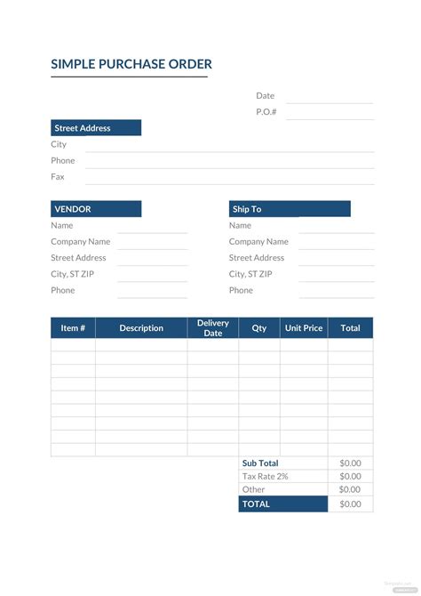 Simple Purchase Order Template In Microsoft Word Excel