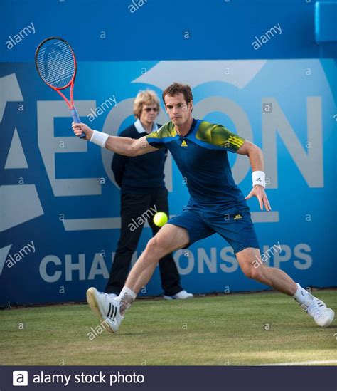 British Tennis Player Andrew Murray On Court At Queens Tennis Club In