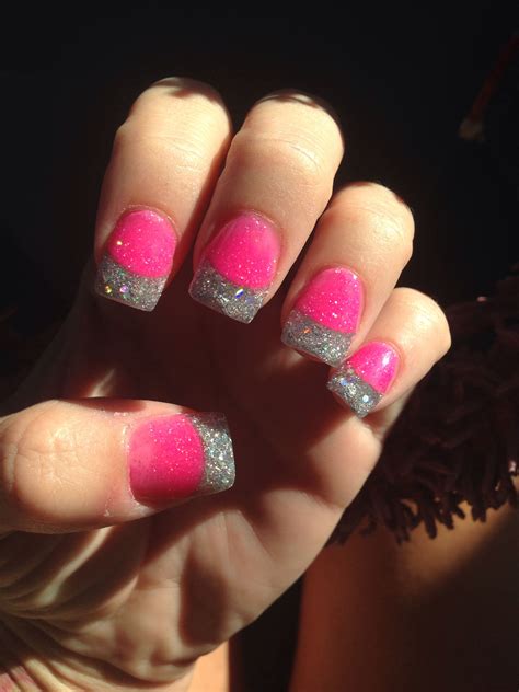 Have you ever wondered how to do acrylic nails yourself? Pink glitter silver glitter nails. | Nails, Hot pink nails ...