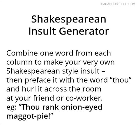 The Shakespearean Insult Generator Funny Post Insult Generator