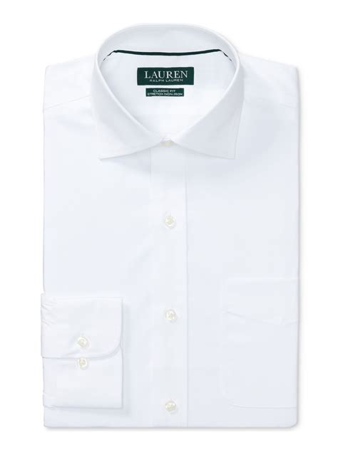 Ralph Lauren Mens White Solid Collared Work Dress Shirt Size 18 3435