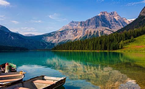 Lake Emerald Summer Mountain Forest Water Boat