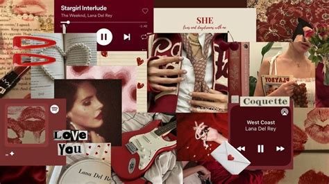 A Collage Of Images With Red And Pink Colors Including Music Notes