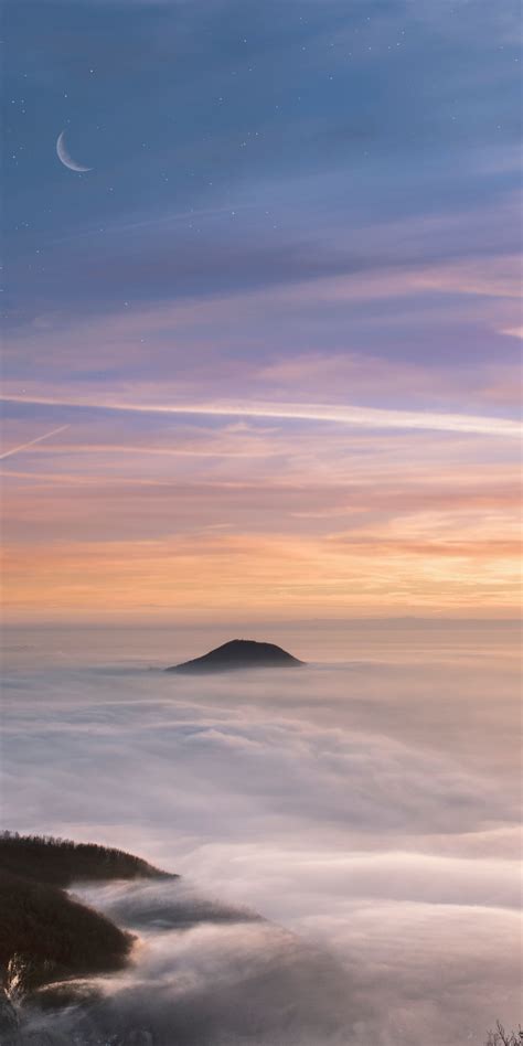 Download Wallpaper 1080x2160 Mountain Peak Sunset Sea Of Clouds