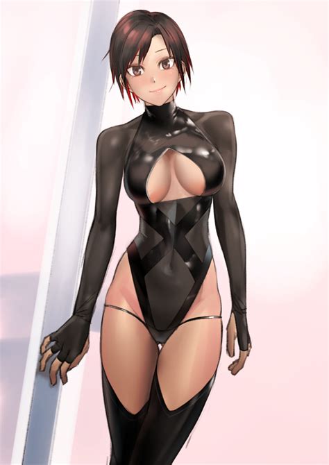 Kilye Kairi Original Highres Girl Black Hair Black Leotard Black Thighhighs Breasts