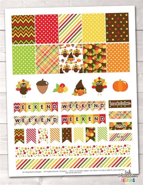 Printable Thanksgiving Planner Stickers Instant Download November