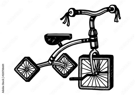 Children Tricycle With Square Wheels Sketch Png Illustration With