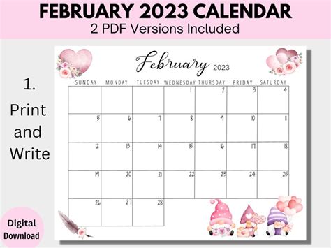 February 2023 Calendar Printable Editable Fillable February Etsy Canada
