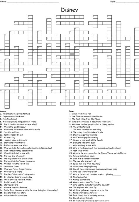 A crossword puzzles,(crosswords) is a word puzzle that takes the form of a square or rectangular grid of white and shaded squares. DISNEY CROSSWORD - WordMint