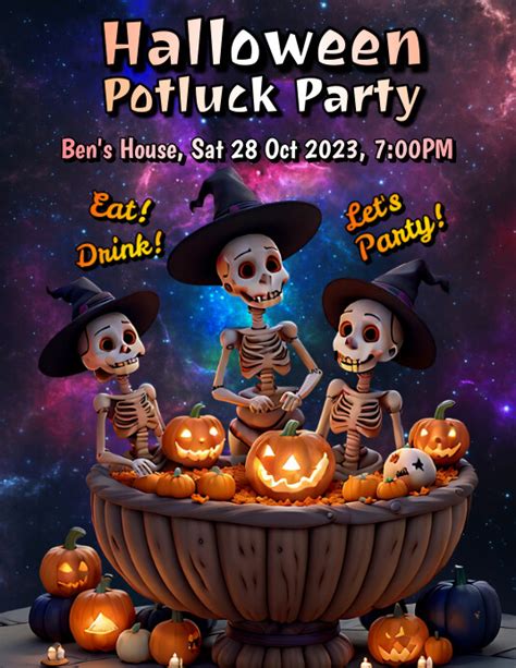 Cute Halloween Potluck Party Invitation Flyer Template Postermywall