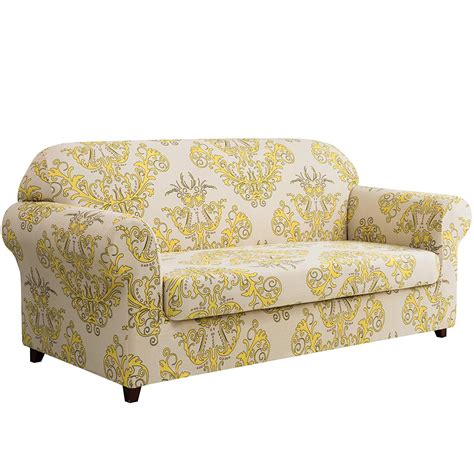 Subrtex Stretch 2 Piece Vector Floral Loveseat Slipcover Yellow