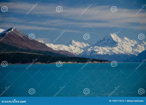 Distant View Of Mount Cook Across Lake Pukaki South Island New