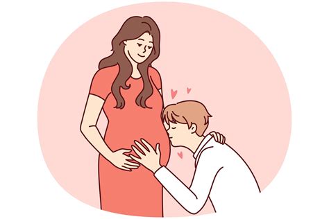 Un Joven Feliz Besa El Vientre De Una Mujer Embarazada Entusiasmado Con