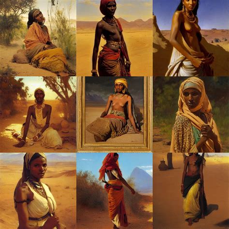 Krea Orientalism Painting Of A Thin Somali Woman In The Desert By