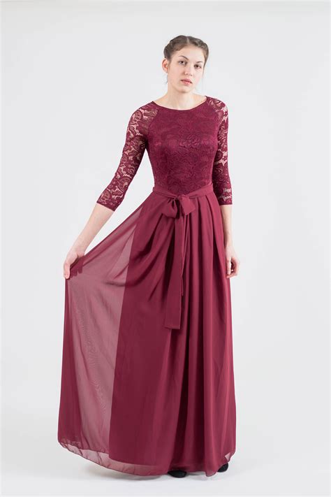 Burgundy bridesmaid dresses (654 items). Long burgundy bridesmaid dress with sleeves Bridesmaid dress