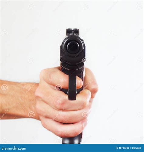 Hand With Gun Pointing Forward Close Up Stock Photo Image 45739306
