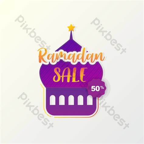 Ramadan Sale Label Badge Banner Template With Mosque And Purple Color