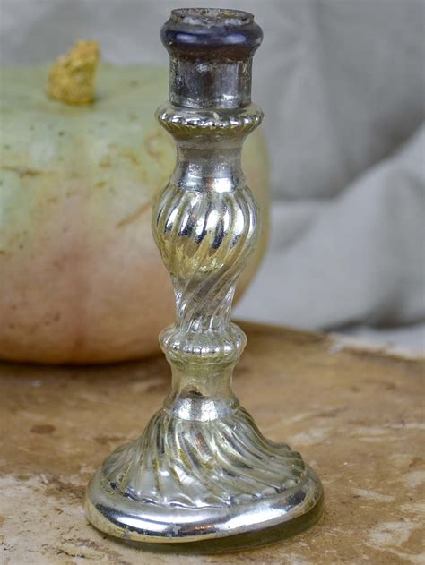 Petite 19th Century French Mercury Glass Candlestick Chez Pluie