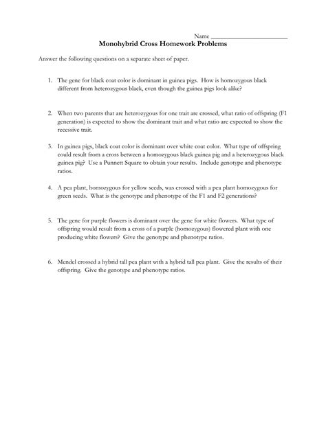 Explain how you will answer the question of whether stem 3. Monohybrid Crosses Worksheet Answers - Worksheet List