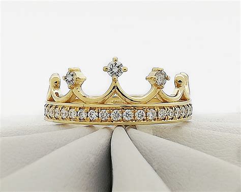 Diamond Crown Ring 14k Solid Gold Princess Tiara Diamond Ring Etsy