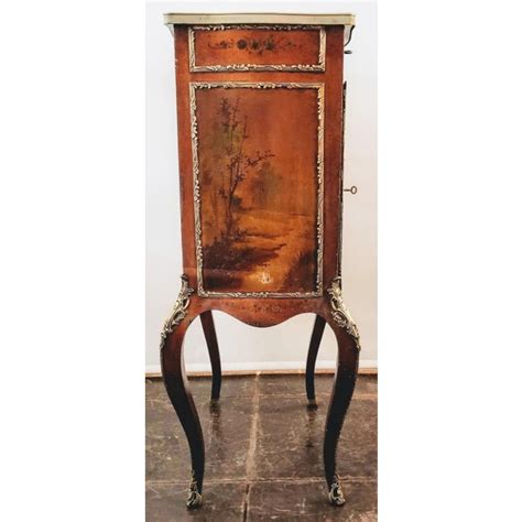 Antique French Rococo Ormolu Vernis Martin Jewelry Vitrine Painted By