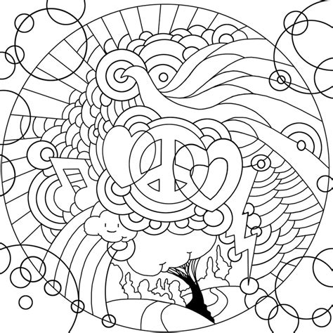 Psychedelic brightly colored watching love me design with central eye inside an open mouth, orange text and radiating. Peace Love Music Circle - Coloring Canvas - Canvas On Demand®